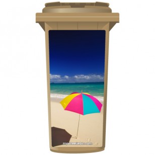 Bright Umbrella On A Beach Wheelie Bin Sticker Panel